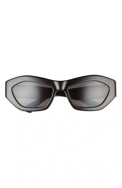 Bottega Veneta Logo Acetate Rectangle Sunglasses In Black/gray Solid