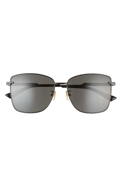 Bottega Veneta Engraved Logo Square Metal Sunglasses In Black
