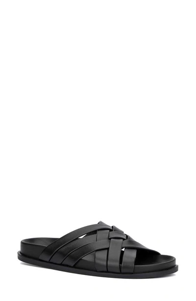 Aquatalia Iselda Woven Leather Slide Sandals In Black