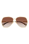 Chloé Golden Tortoiseshell Metal Aviator Sunglasses In Gold Brown