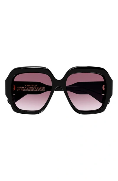 Chloé Rectangle Acetate Sunglasses In 001 Shiny Solid B