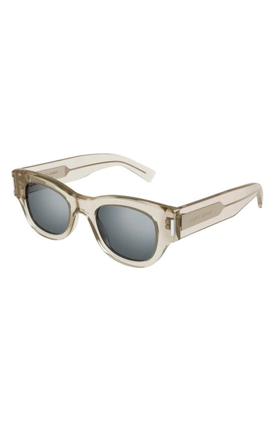 Saint Laurent Engraved Logo Acetate Cat-eye Sunglasses In Beige