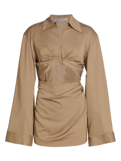Ronny Kobo Chiara Bell-sleeve Cutout Twill Mini Dress In Brown