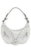 Versace Repeat Studded Leather Hobo Bag In Optical White-palladium