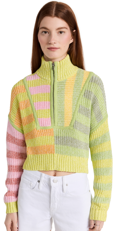 Staud Hampton Color Blocked Cropped Sweater In Patterned Yellow