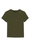 Theory Cotton Side Ruched Tee In Dark Olive