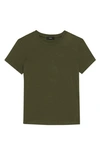 Theory Cotton Side Ruched Tee In Dk Olive