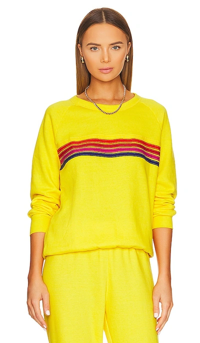 Aviator Nation Five Stripe Crewneck Sweatshirt In Leom/yellow Purple