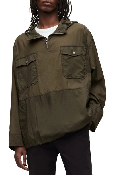 Allsaints Punta Hooded Pullover Jacket In Khaki Green