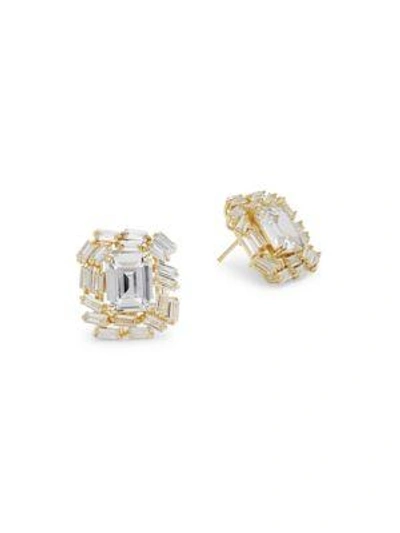 Saks Fifth Avenue Crystal And Sterling Silver Square Stud Earrings In Gold