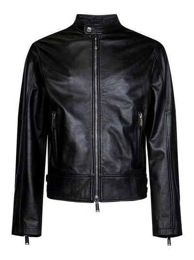 Dsquared2 Leather Biker Jacket In Black