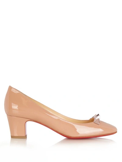 Christian Louboutin Pyramidame 55 Patent-leather Pumps In Nude Patent