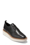 Cole Haan Women's Lace Up Platform Brogue Wingtip Oxford Flats In Black-ivory