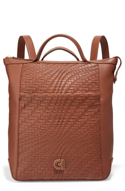 Cole Haan Grand Ambition Small Convertible Luxe Backpack In British Tan/ Woven