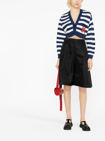Kenzo Striped Cropped Cardigan In Blue