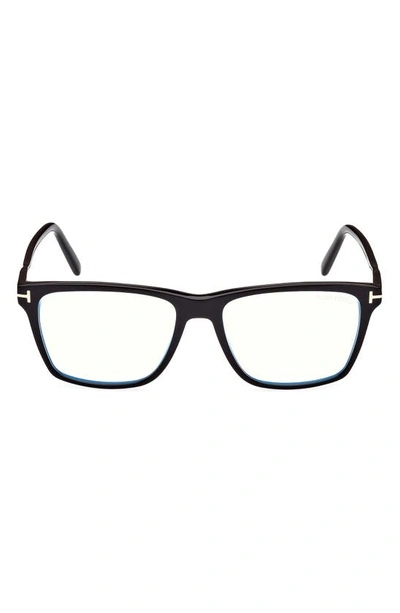 Tom Ford 56mm Square Blue Light Blocking Glasses In Shiny Black