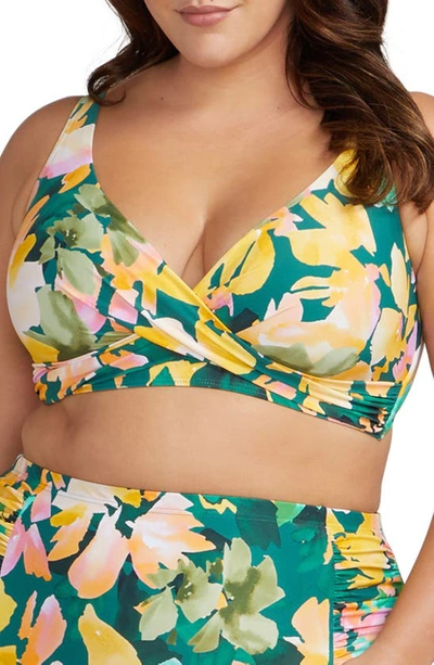 Artesands Delacroix Floral Print Bikini Top In Green