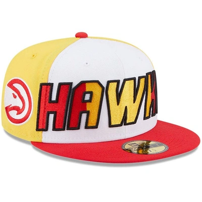 New Era Men's  White, Red Atlanta Hawks Back Half 9fifty Fitted Hat In White,red