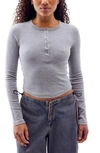 Bdg Urban Outfitters Acid Wash Placket Crop Henley In Grey Marl