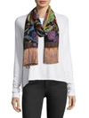 Etro Psychadelic Silk Fringe Scarf In Black