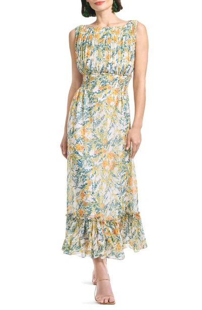 Sachin & Babi Anastasia Pleated Floral-print Bow-back Dress In Green