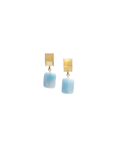 Vue By Sek Gold Layered Square + Amazonite Earrings In Blue