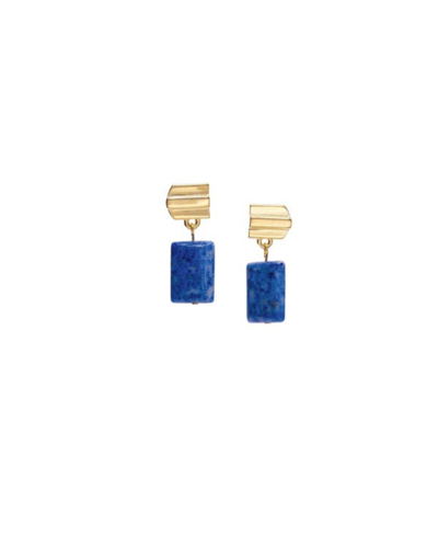 Vue By Sek Gold Layered Dome + Denim Lapis Earrings