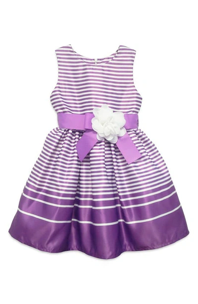 Joe-ella Kids' Margot Stripe Flower Fit & Flare Dress In Purple