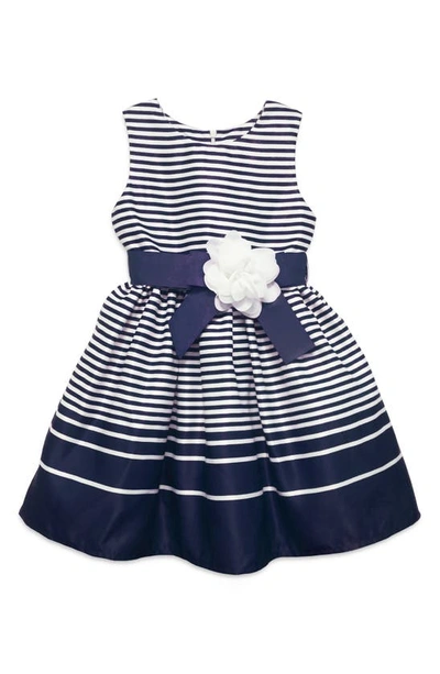 Joe-ella Kids' Little Girl's & Girl's Flower Belted Striped Dress In Navy