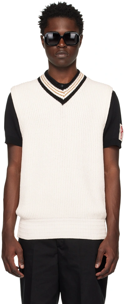 Golden Goose Journey M`s College Knit Cotton V Neck Vest In White