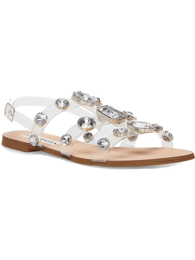 Steve Madden Dallace Womens Embellished Open Toe Flat Sandals In Silver