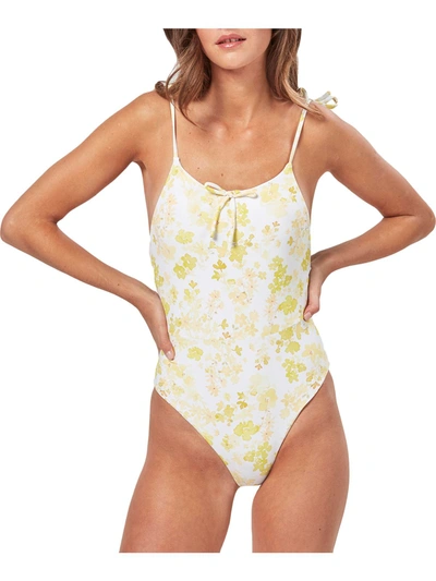 Charlie Holiday Oahu Womens Floral Print Tie Shoulder One-piece Swimsuit In Yellow