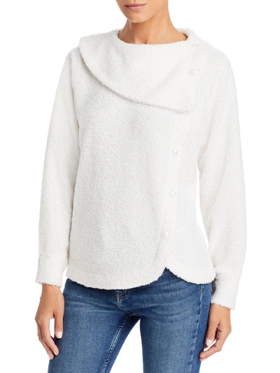 Adrienne Vittadini Womens Sherpa Tulip Hem Pullover Sweater In White