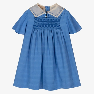 Gucci Kids' Girls Blue Smocked Cotton Dress