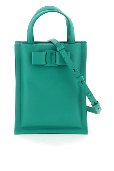 Ferragamo Mini Viva Top Handle Bag In Calf Leather In Smeraldo
