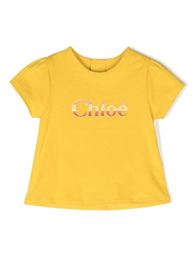Chloé Babies' Girls Yellow Cotton Logo T-shirt