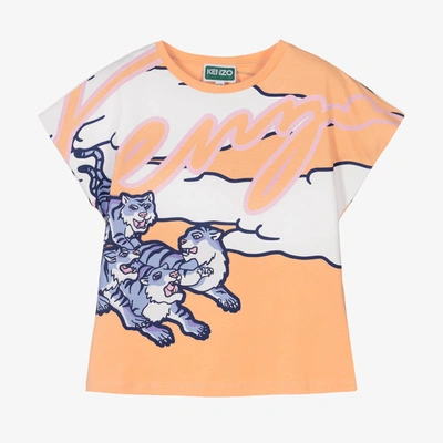 Kenzo Babies' Girls Orange Multi-iconics T-shirt