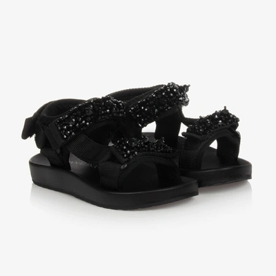 Monnalisa Kids' Girls Black Crystal Sandals