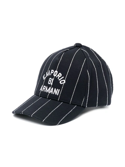 Emporio Armani Kids' Boys Navy Blue Pin Stripe Logo Cap