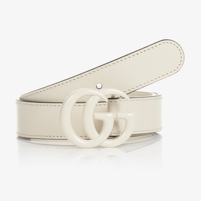 Gucci Ivory Leather Double G Logo Belt