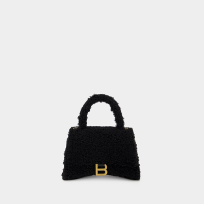 Balenciaga Women's Furry Hourglass Small Handbag With Strap, Black