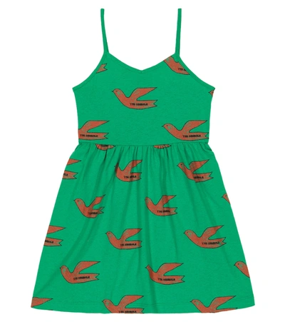 The Animals Observatory Kids' Otter Printed Cotton Dress In Green Birds