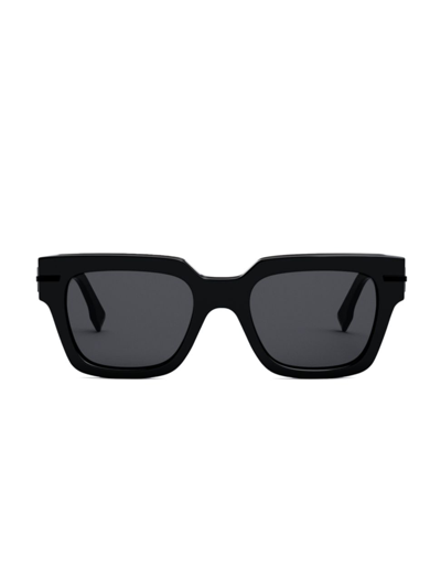 Fendi Monochrome Graphy Acetate Rectangle Sunglasses In Shiny Black
