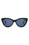 Fendi Lettering Cat Eye Sunglasses, 55mm In Shiny Black