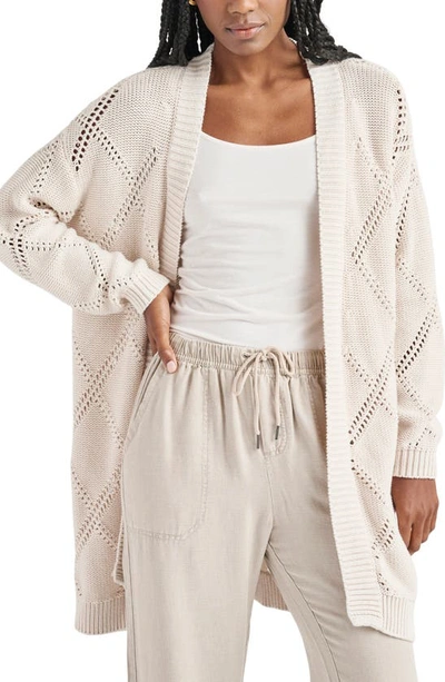 Splendid Callie Diamond Eyelet Open-front Crochet Cardigan In White