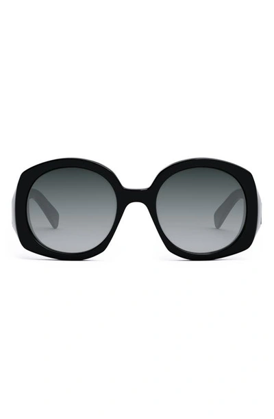 Celine Vintage-inspired Round Acetate Sunglasses In Shiny Black / Gradient Smoke