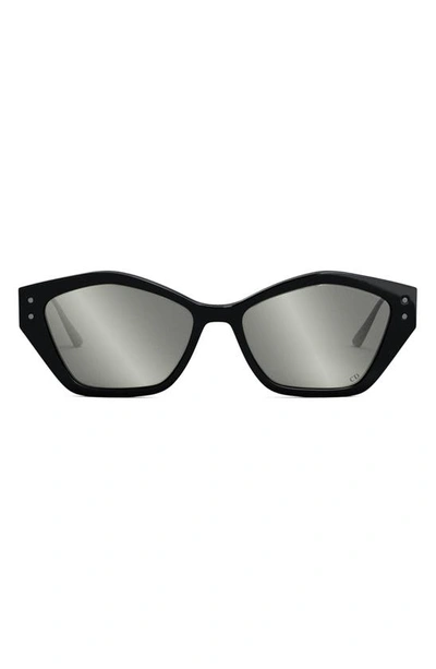 Dior Miss S1u 56mm Geometric Sunglasses In Shiny Black Smoke