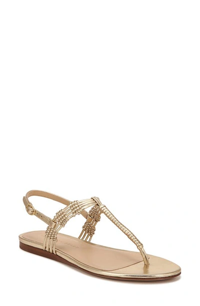 Veronica Beard Sola Knotted Metallic Thong Slingback Sandals In Gold