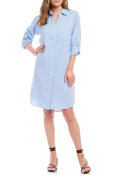 Karen Kane Linen Shirtdress In Capri Blue