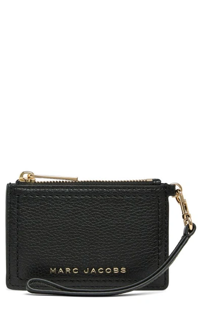 Marc Jacobs Top Zip Leather Wristlet In Black